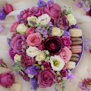 flower macaron box, lavender flowers, flower delivery