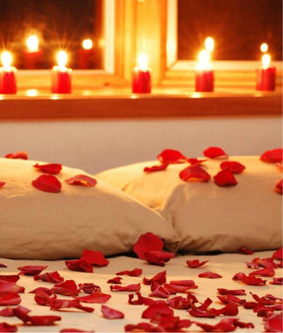 rose petals and candles
