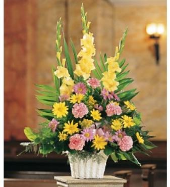 pink and yellow sympathy flowers 