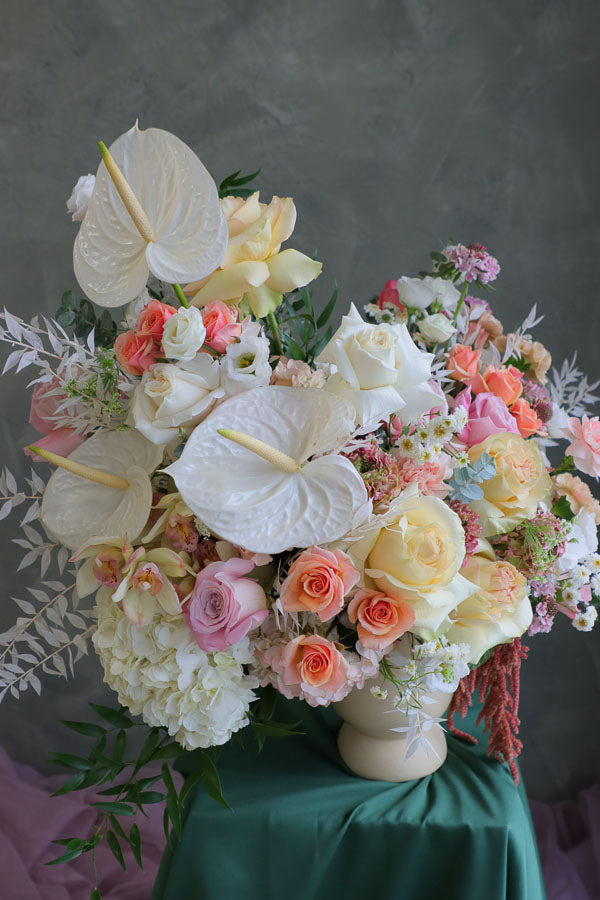 Pastel floral arrangement with blush roses, lisianthus, and carnations – Ottawa flower delivery