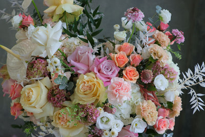 Pastel floral arrangement with blush roses, lisianthus, and carnations – Ottawa flower delivery