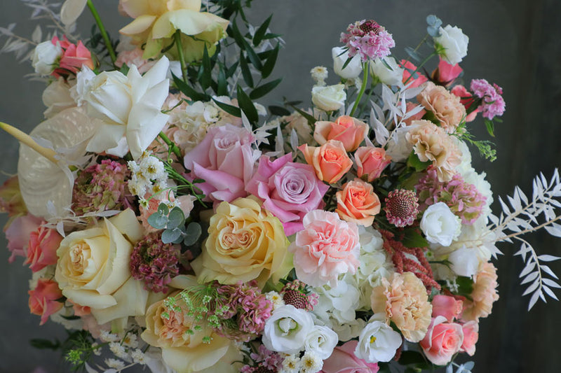 Pastel floral arrangement with blush roses, lisianthus, and carnations – Ottawa flower delivery