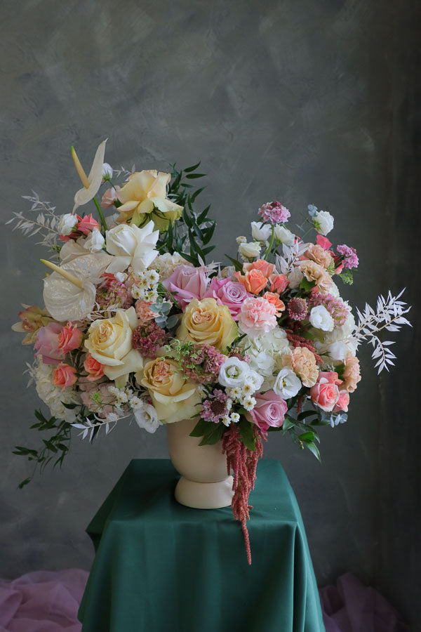 Pastel floral arrangement with blush roses, lisianthus, and carnations – Ottawa flower delivery