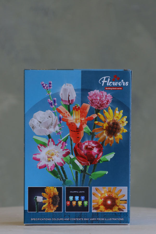 display of light-up flower building block kits