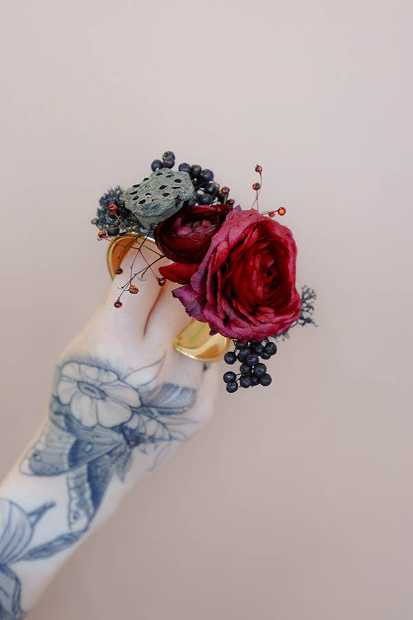 dark and moody corsage; cuff corsage; black corsage; bugundy corsage; corsage ottawa