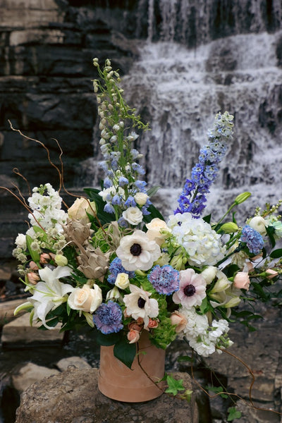  Elegant white and blue flower bouquet in a box by Ottawa florist