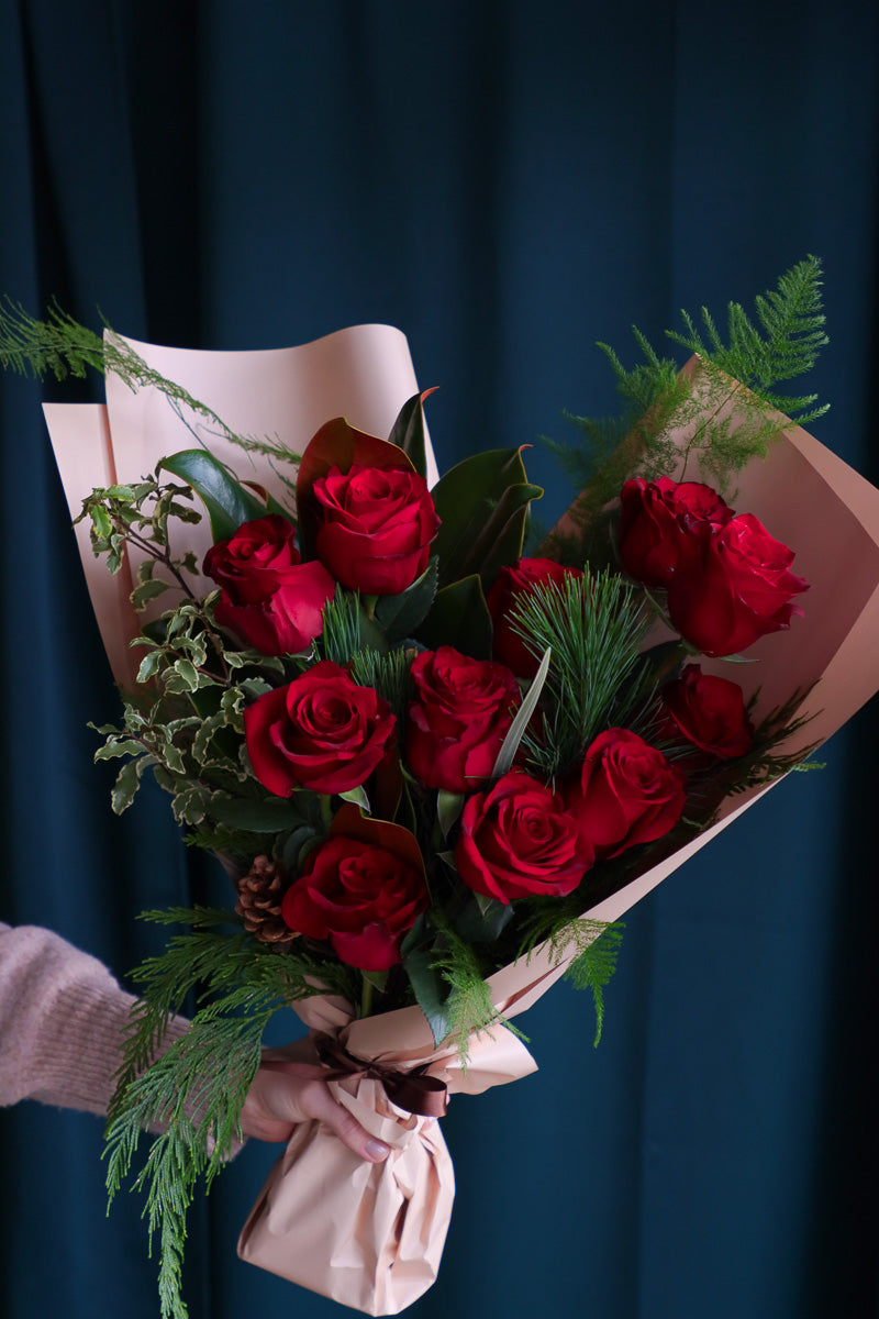 Festive Red Roses Bouquet