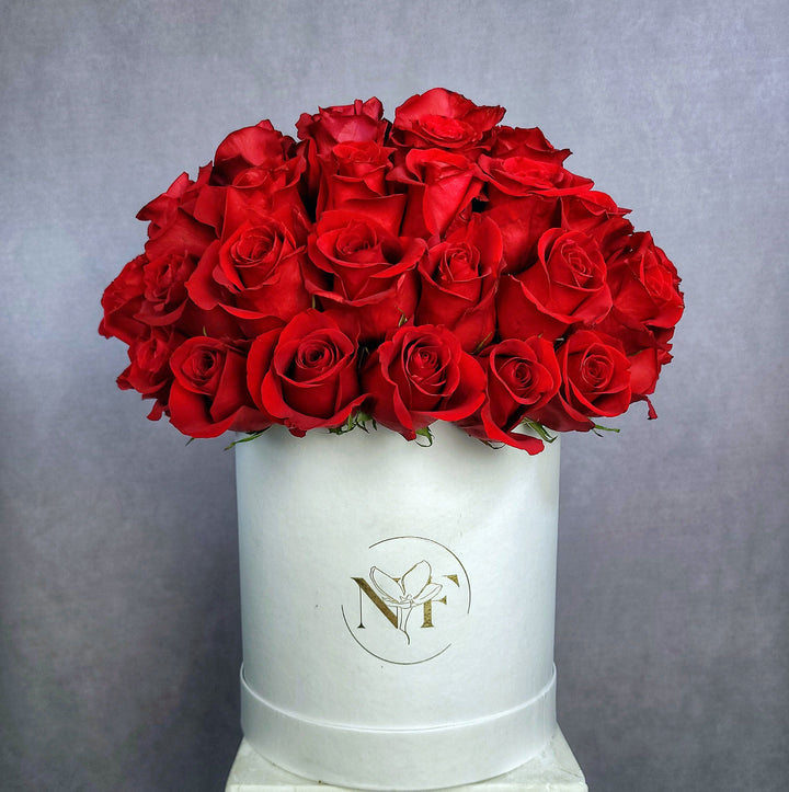 red roses in a box; red roses; boxed roses