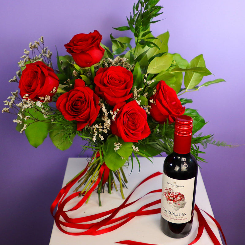 Classic Red Roses and Wine