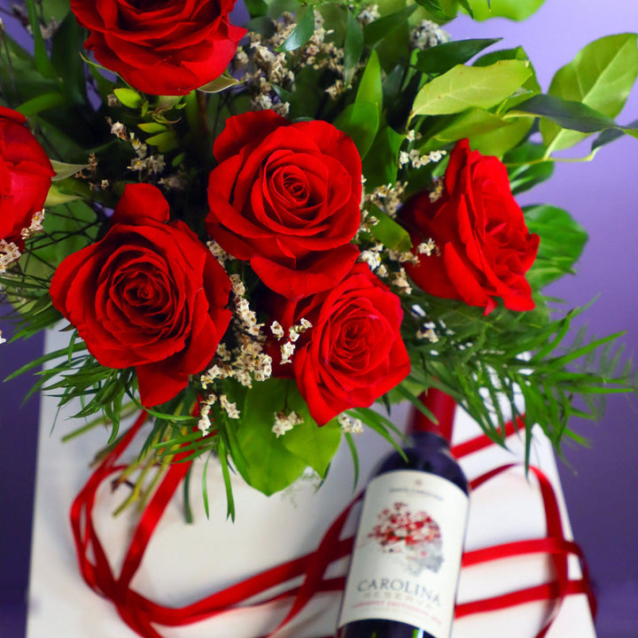 Classic Red Roses and Wine