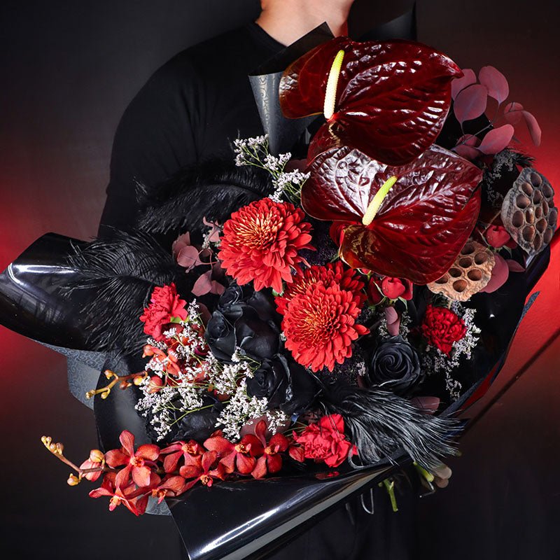dark moody flowers, dark bouquet, halloween flowers, mysterious, scary flowers