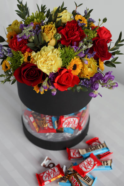 Flowers in a box, Flowers with chocolates