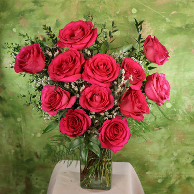bright pink roses, fuchsia roses, roses bouquet, pink roses