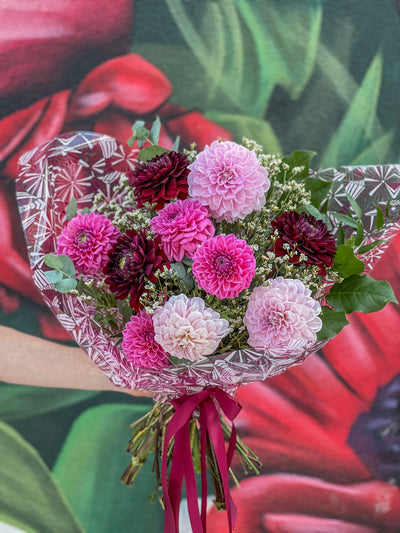 dahlias bouquet; bouquet of dahlias