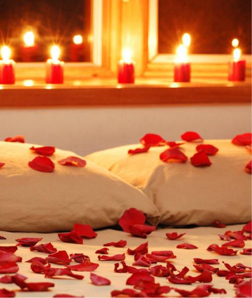 rose petals and candles
